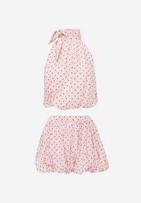 Renee - Różowy Bawełniano-Wiskozowy Komplet Balloon w Groszki Wiązany Top i Szorty Luxina. Kolor: różowy. Materiał: wiskoza, bawełna. Wzór: grochy #6