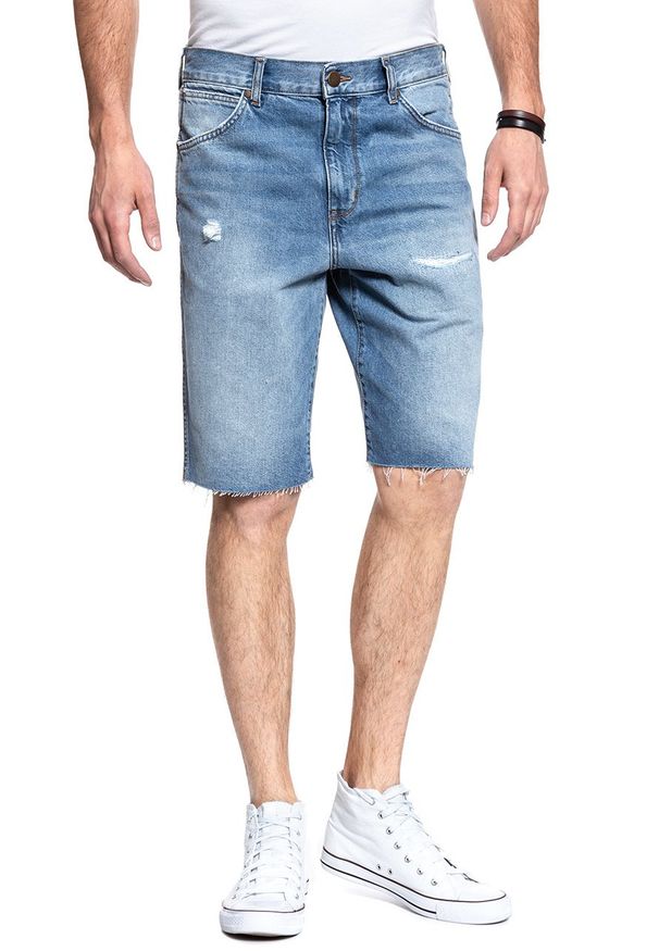 Wrangler - KRÓTKIE SPODENKI WRANGLER DENIM SHORT BLUE LAND W14CGW15W. Materiał: denim. Długość: krótkie