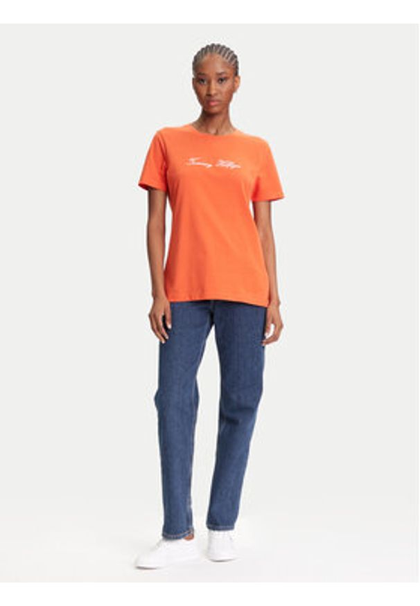 TOMMY HILFIGER - Tommy Hilfiger T-Shirt Script WW0WW45746 Pomarańczowy Regular Fit. Kolor: pomarańczowy. Materiał: bawełna