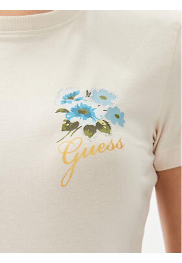 Guess T-Shirt Flowers W4YI30 J1314 Żółty Slim Fit. Kolor: żółty. Materiał: bawełna