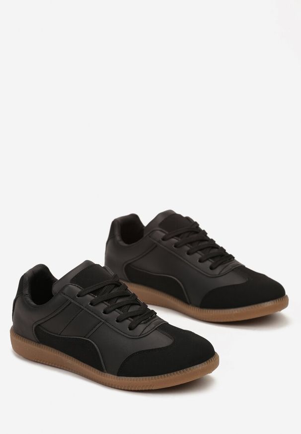 Born2be - Czarne Sneakersy przed Kostkę z Ozdobnymi Przeszyciami Erdafa. Wysokość cholewki: przed kostkę. Kolor: czarny
