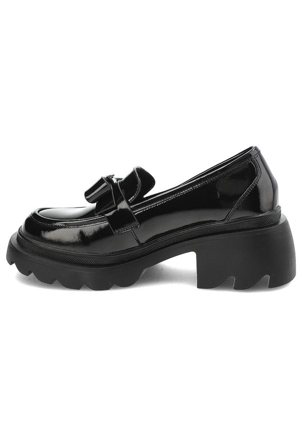 Czarne Mokasyny S.Barski Stylowe Wsuwane Obuwie Damskie Z Kokardką. Okazja: na co dzień. Zapięcie: bez zapięcia. Kolor: czarny. Materiał: lakier, skóra, jeans. Styl: elegancki