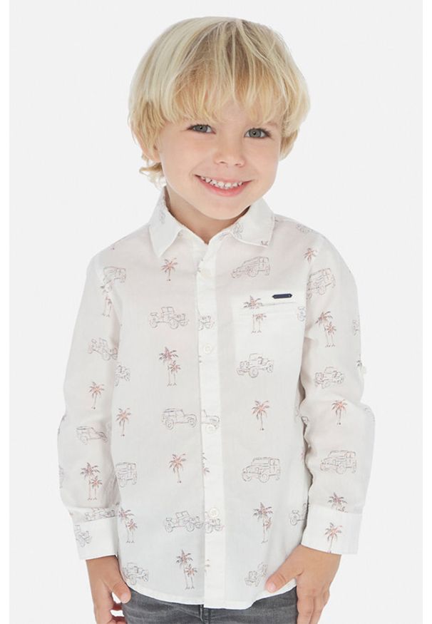 Mayoral - Koszula dziecięca 92-134 cm. Okazja: na co dzień. Kolor: biały. Materiał: tkanina, bawełna, materiał. Długość: długie. Styl: casual