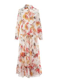 Born2be - Biała Sukienka Doreris. Okazja: na co dzień. Kolor: biały. Materiał: tkanina. Wzór: kolorowy, kwiaty. Typ sukienki: proste, koszulowe. Styl: klasyczny, casual. Długość: maxi #3