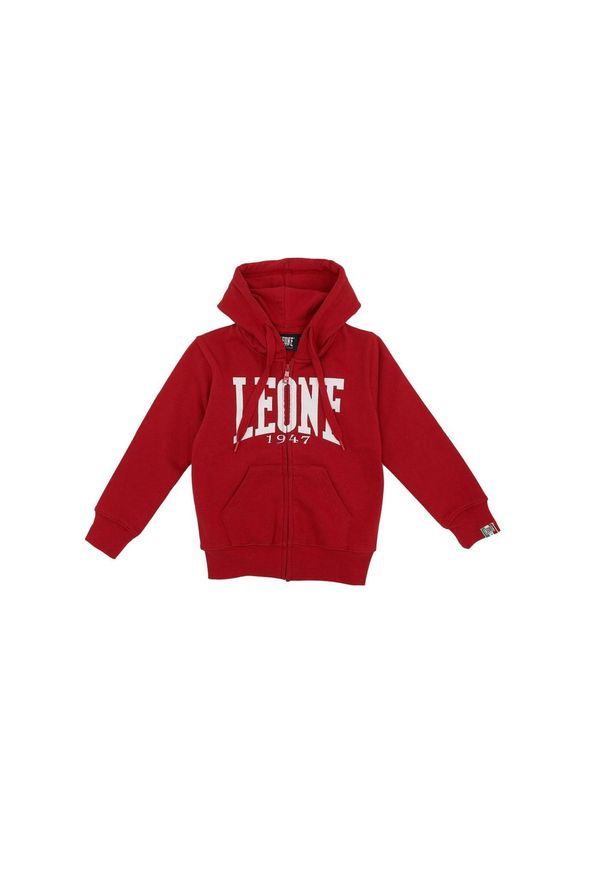 LEONE 1947 APPAREL - Dziecięca bluza z kapturem, zamkiem błyskawicznym na całej długości i logo Basic. Typ kołnierza: kaptur. Kolor: czerwony. Sport: joga i pilates