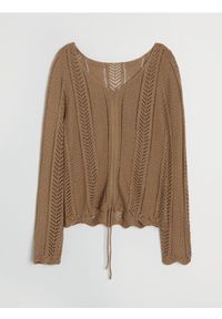 Sinsay - Ażurowy sweter ze ściągaczem - brązowy. Kolor: brązowy. Wzór: ażurowy #1