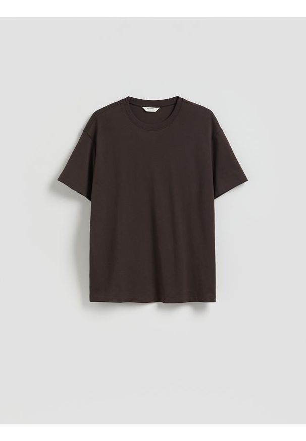 Reserved - Bawełniany t-shirt boxy - ciemnobrązowy. Kolor: brązowy. Materiał: bawełna