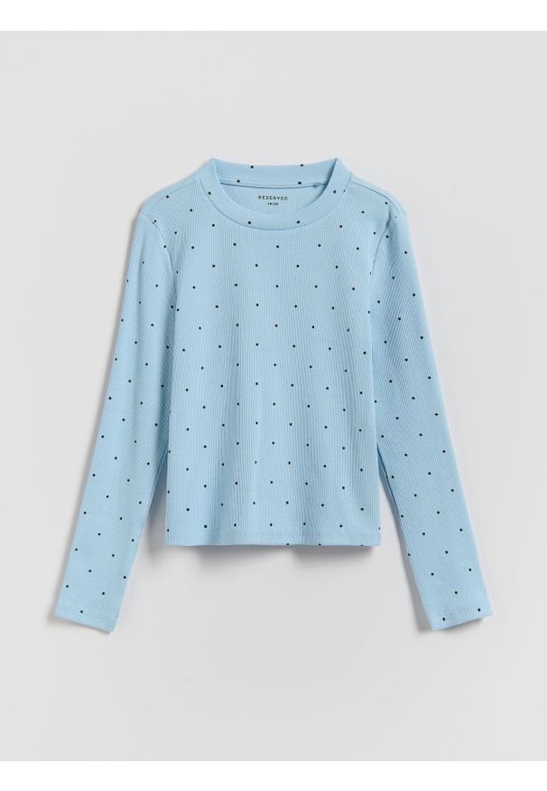 Reserved - Prążkowana koszulka w kropki - niebieski. Kolor: niebieski. Materiał: prążkowany. Wzór: kropki