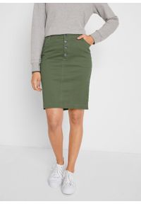 Spódnica z plisą guzikową bonprix ciemny khaki. Kolor: zielony #3