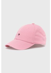 TOMMY HILFIGER - Tommy Hilfiger czapka bawełniana dziecięca kolor różowy gładka. Kolor: różowy. Materiał: bawełna. Wzór: gładki #1