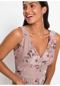 bonprix - Sukienka mini z głębokim dekoltem. Kolor: różowy. Materiał: materiał. Wzór: nadruk. Długość: mini #3