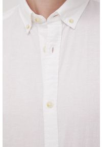 Jack & Jones koszula z domieszką lnu męska kolor biały slim z kołnierzykiem button-down. Typ kołnierza: button down. Kolor: biały. Materiał: len. Długość rękawa: krótki rękaw. Długość: krótkie #3