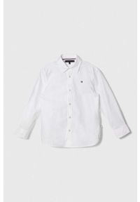 TOMMY HILFIGER - Tommy Hilfiger koszula bawełniana dziecięca kolor biały. Okazja: na co dzień. Typ kołnierza: kołnierzyk klasyczny. Kolor: biały. Materiał: bawełna. Styl: casual, klasyczny #1