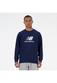 Bluza męska New Balance MT41500NNY – granatowa. Typ kołnierza: bez kaptura. Kolor: niebieski. Materiał: bawełna, poliester. Wzór: napisy