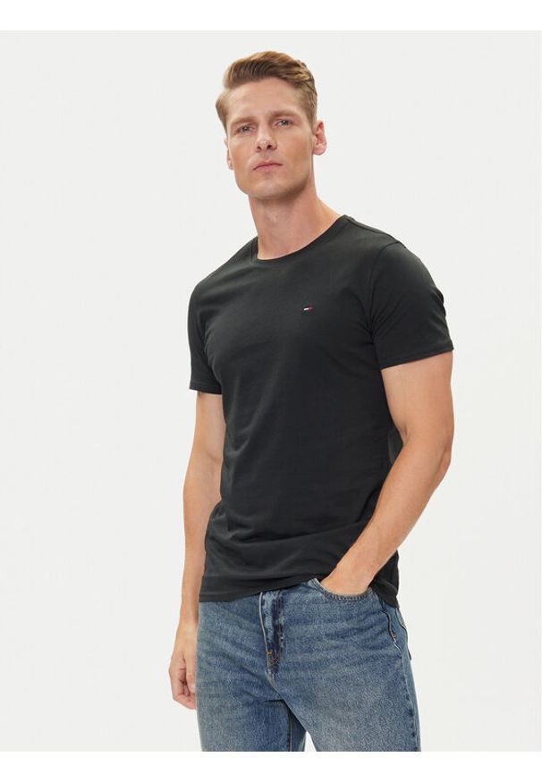 Tommy Jeans T-Shirt DM0DM04411 Czarny Slim Fit. Kolor: czarny. Materiał: bawełna