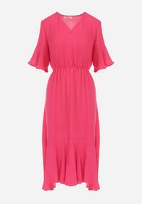 Born2be - Fuksjowa Sukienka Stamorus. Typ kołnierza: kołnierz z falbankami. Kolor: różowy. Długość rękawa: krótki rękaw. Wzór: aplikacja. Styl: klasyczny. Długość: midi #3