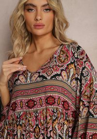 Renee - Czarno-Bordowa Rozkloszowana Sukienka we Wzór Paisley z Rękawem 3/4 Briarwa. Okazja: na co dzień. Kolor: czarny. Wzór: paisley. Styl: elegancki, casual #3