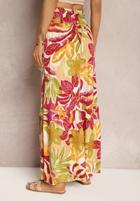 Renee - Żółto-Różowe Spodnie High Waist z Wiskozy Typu Palazzo z Gumkami w Talii Haestria. Stan: podwyższony. Kolor: żółty. Materiał: wiskoza. Sezon: lato #3