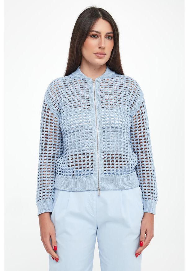 Kardigan damski ażurowy z cekinami PESERICO. Wzór: ażurowy
