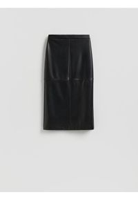 Reserved - Spódnica midi z rozcięciem - czarny. Kolor: czarny. Materiał: skóra