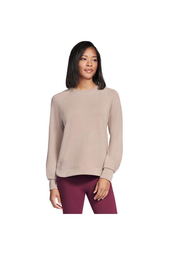 skechers - Bluza dresowa sportowa damska Skechluxe Elevate Crewneck. Kolor: beżowy. Materiał: poliester
