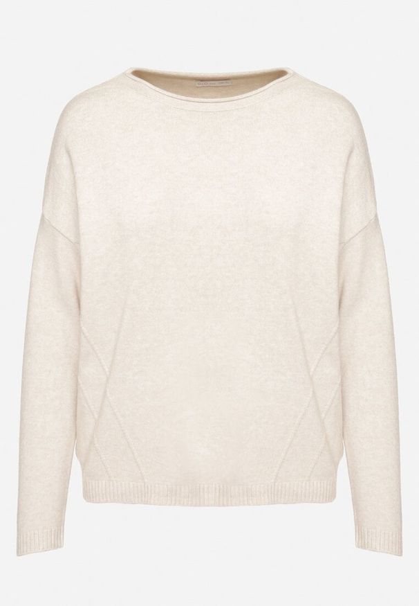 Born2be - Jasnobeżowy Sweter z Ozdobnymi Guzikami i Cyrkoniami Rerilina. Okazja: na co dzień. Kolor: beżowy. Materiał: jeans. Długość rękawa: długi rękaw. Długość: długie. Wzór: aplikacja. Styl: klasyczny, casual