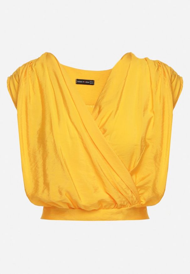 Born2be - Pomarańczowy Top z Wiskozy z Kopertowym Dekoltem z Ukrytym Suwakiem z Boku Birilla. Okazja: na co dzień. Kolor: pomarańczowy. Materiał: wiskoza. Styl: casual
