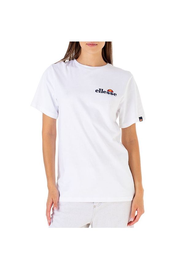 Koszulka Ellesse Kittin SGK13290908 - biała. Kolor: biały. Materiał: bawełna, materiał. Długość rękawa: krótki rękaw. Długość: krótkie. Wzór: aplikacja