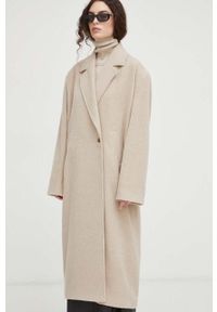 Herskind płaszcz wełniany kolor beżowy przejściowy oversize. Kolor: beżowy. Materiał: wełna. Styl: klasyczny #7