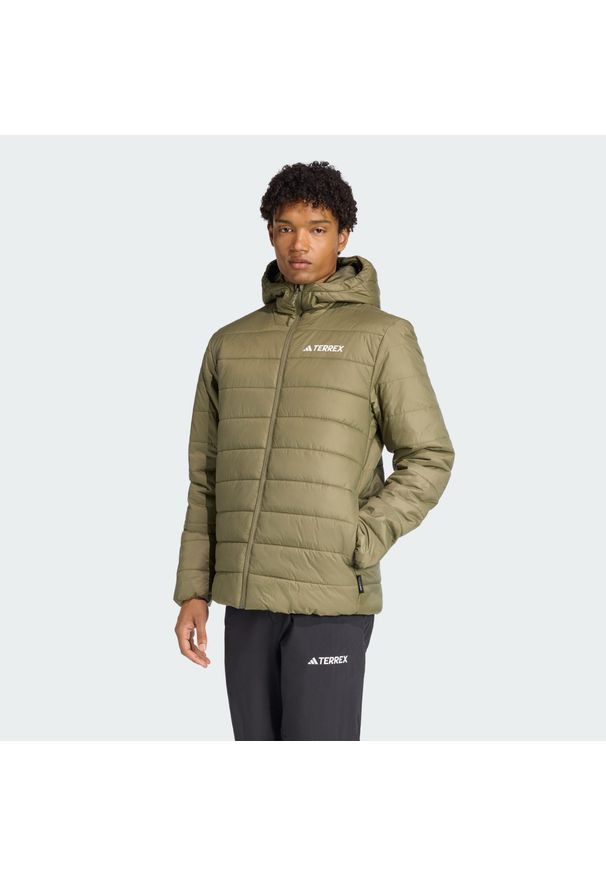 Adidas - Kurtka z kapturem z ociepleniem Terrex Multi Essentials CLIMAWARM. Typ kołnierza: kaptur. Kolor: beżowy. Materiał: puch. Technologia: ClimaWarm (Adidas). Sport: turystyka piesza