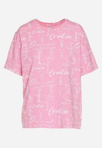 Born2be - Różowy T-shirt Oversize z Bawełny Zdobiony Nadrukiem Sinelra. Okazja: na co dzień. Kolor: różowy. Materiał: bawełna. Wzór: aplikacja, nadruk. Styl: klasyczny, elegancki, casual #6