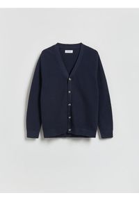 Reserved - Rozpinany kardigan - granatowy. Kolor: niebieski. Materiał: bawełna, dzianina