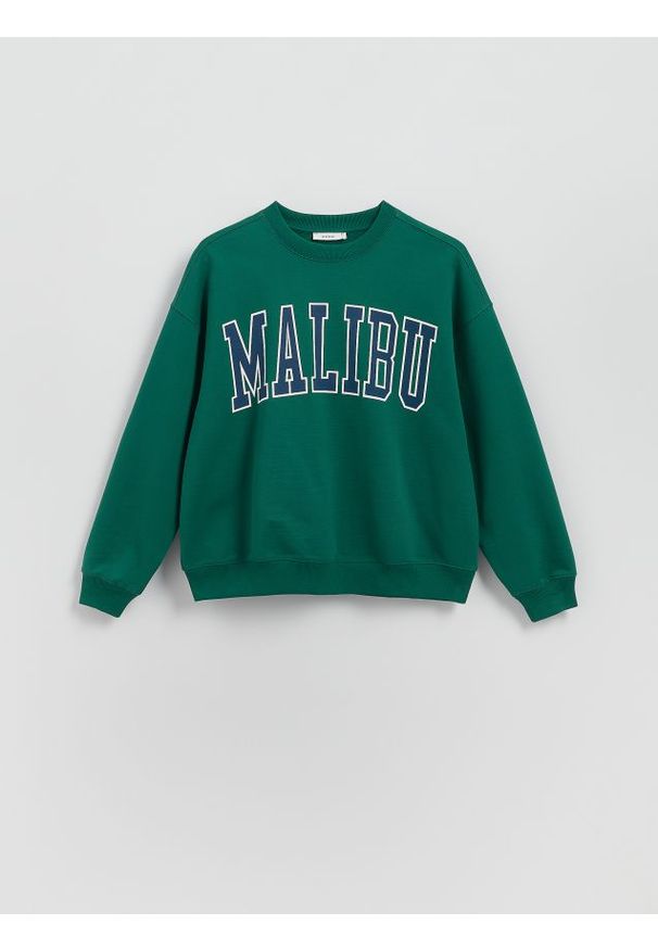 Reserved - Bluza z nadrukiem - zielony. Kolor: zielony. Materiał: bawełna, dzianina. Wzór: nadruk
