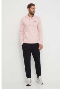 EA7 Emporio Armani bluza bawełniana męska kolor różowy z kapturem gładka. Okazja: na co dzień. Typ kołnierza: kaptur. Kolor: różowy. Materiał: bawełna. Wzór: gładki. Styl: casual #5