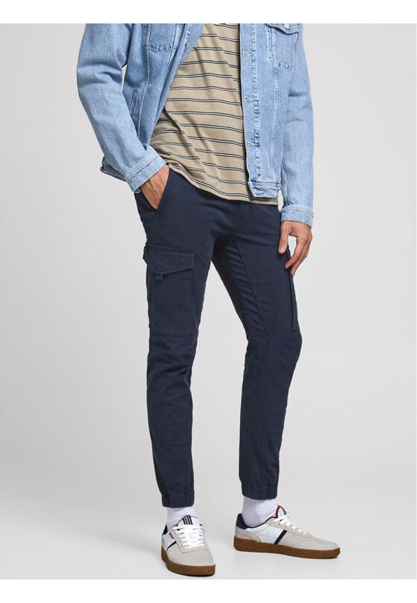 Jack & Jones Spodnie materiałowe Paul 12169582 Granatowy Tapered Fit. Kolor: niebieski. Materiał: bawełna