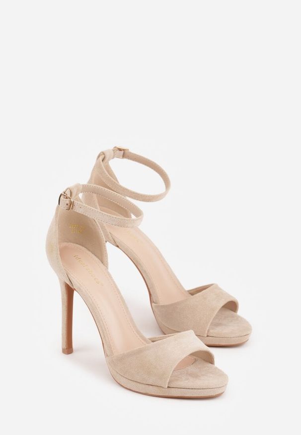 Renee - Beżowe Sandały na Szpilce z Imitacji Zamszu z Zapięciem na Klamerkę przy Pasku Odesei. Zapięcie: pasek. Kolor: beżowy. Materiał: zamsz. Obcas: na szpilce. Styl: elegancki. Wysokość obcasa: wysoki