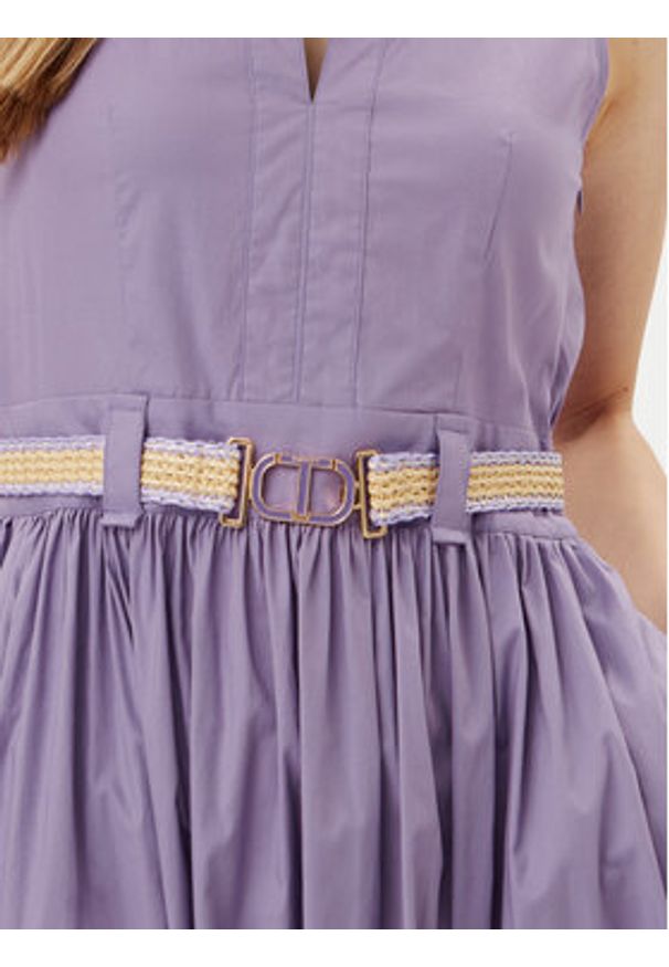 TwinSet - TWINSET Sukienka codzienna 251TT2101 Fioletowy Regular Fit. Okazja: na co dzień. Kolor: fioletowy. Materiał: bawełna. Typ sukienki: proste. Styl: casual