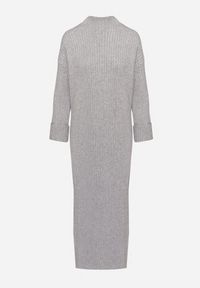 Born2be - Szara Sweterkowa Sukienka z Wiskozą i Wywiniętymi Rękawami Gebiga. Kolor: szary. Materiał: wiskoza. Sezon: zima. Styl: klasyczny #7