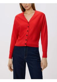 Reserved - Kardigan z wełną - czerwony. Kolor: czerwony. Materiał: wełna