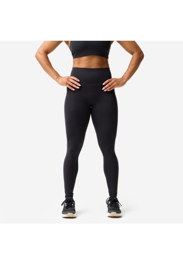 DOMYOS - Legginsy fitness damskie Domyos. Kolor: czarny. Materiał: elastan, poliamid, materiał. Sport: fitness