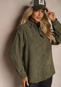 Renee - Zielona Koszula ze Sztruksu z Dodatkiem Bawełny Zapinana na Guziki Tarinia. Kolor: zielony. Materiał: bawełna, sztruks #2