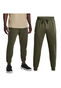 Spodnie fitness męskie Under Armour Rival Fleece Joggers. Kolor: zielony, wielokolorowy. Materiał: dresówka. Sport: fitness