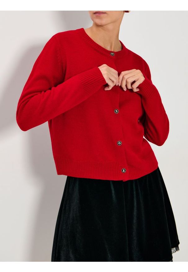 Sinsay - Rozpinany sweter na guziki - czerwony. Kolor: czerwony