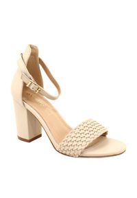 eVento - Evento Plecione Sandały Na Słupku Beżowe 23SD35-5945 beżowy. Okazja: na co dzień. Kolor: beżowy. Materiał: skóra ekologiczna. Obcas: na słupku. Styl: wizytowy, klasyczny, elegancki, casual. Wysokość obcasa: średni #6