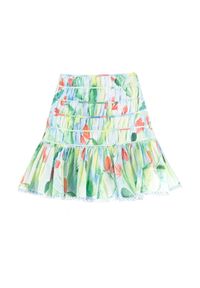 CHARO RUIZ IBIZA - Spódnica mini w limonkowy print Gia. Stan: podwyższony. Kolor: zielony. Materiał: koronka, tkanina. Wzór: nadruk