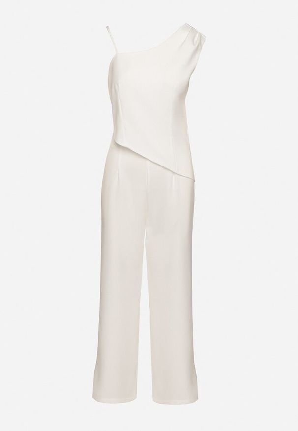 Born2be - Biały Asymetryczny Komplet z Wiskozą Bluzka i Szerokie Spodnie Dollirea. Kolor: biały. Materiał: wiskoza