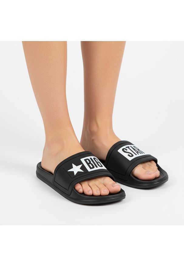 Big-Star - Klapki damskie Big Star, wsuwane basenowe klapki z tworzywa, czarne, DD274A266. Okazja: na plażę, do domu. Kolor: czarny. Materiał: materiał. Wzór: aplikacja. Sezon: lato. Styl: elegancki, klasyczny