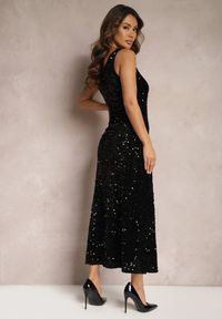 Renee - Czarna Sukienka Maxi na Ramiączkach w Cekiny Misona. Kolor: czarny. Długość rękawa: na ramiączkach. Długość: maxi