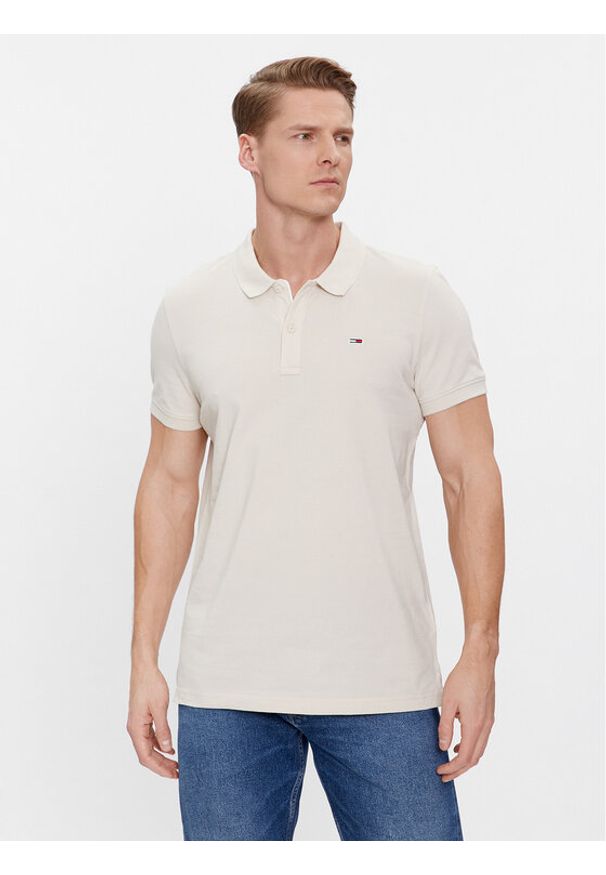 Tommy Jeans Polo DM0DM18312 Beżowy Slim Fit. Typ kołnierza: polo. Kolor: beżowy. Materiał: bawełna