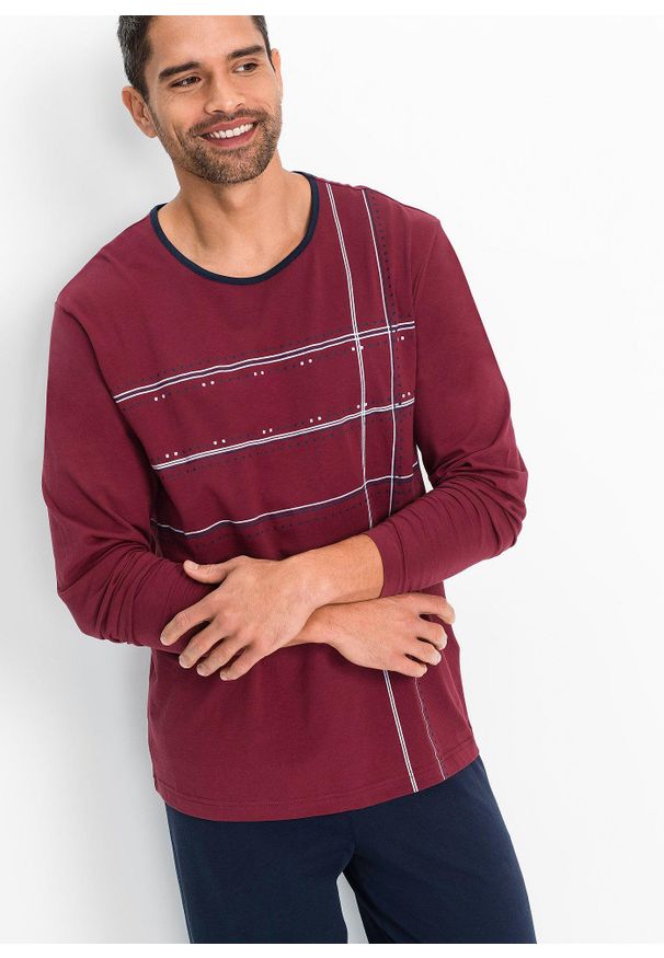 bonprix - Piżama z bawełną i długimi rękawami. Kolor: niebieski. Materiał: bawełna. Długość: długie